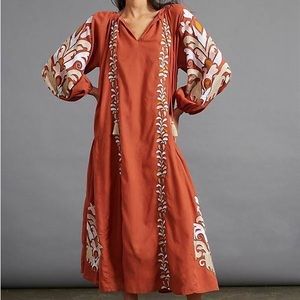 Anthropologie Justine Midi Embroidered Dress